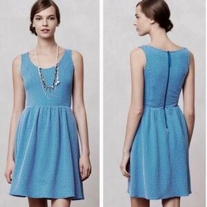 Anthroplogie Maeve Textured Polka Dot‎ Dress Coquette Feminine Blue White XS